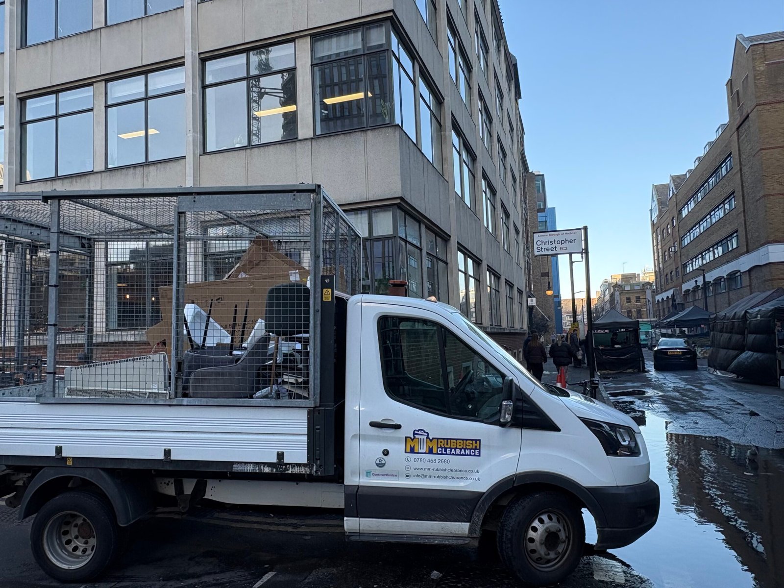 MM Rubbish Clearance van operating in EC2 City of London