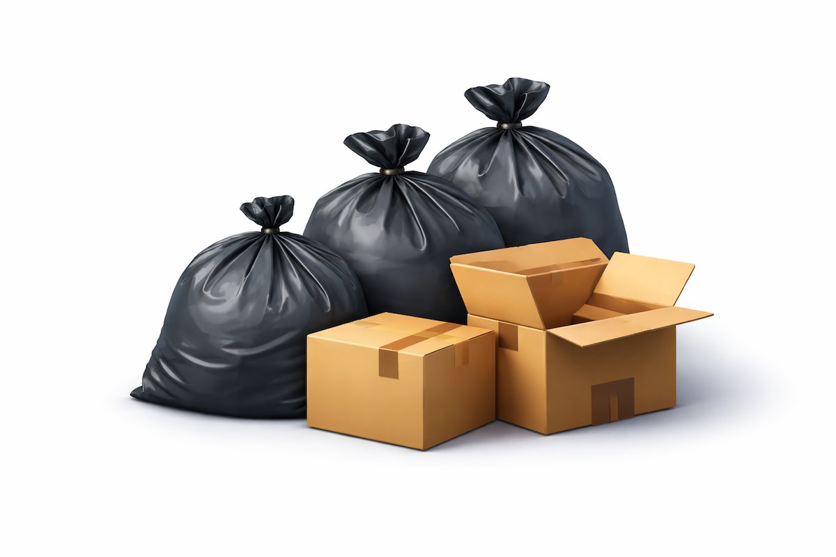 3D render of rubbish bags and boxes for general rubbish clearance in London