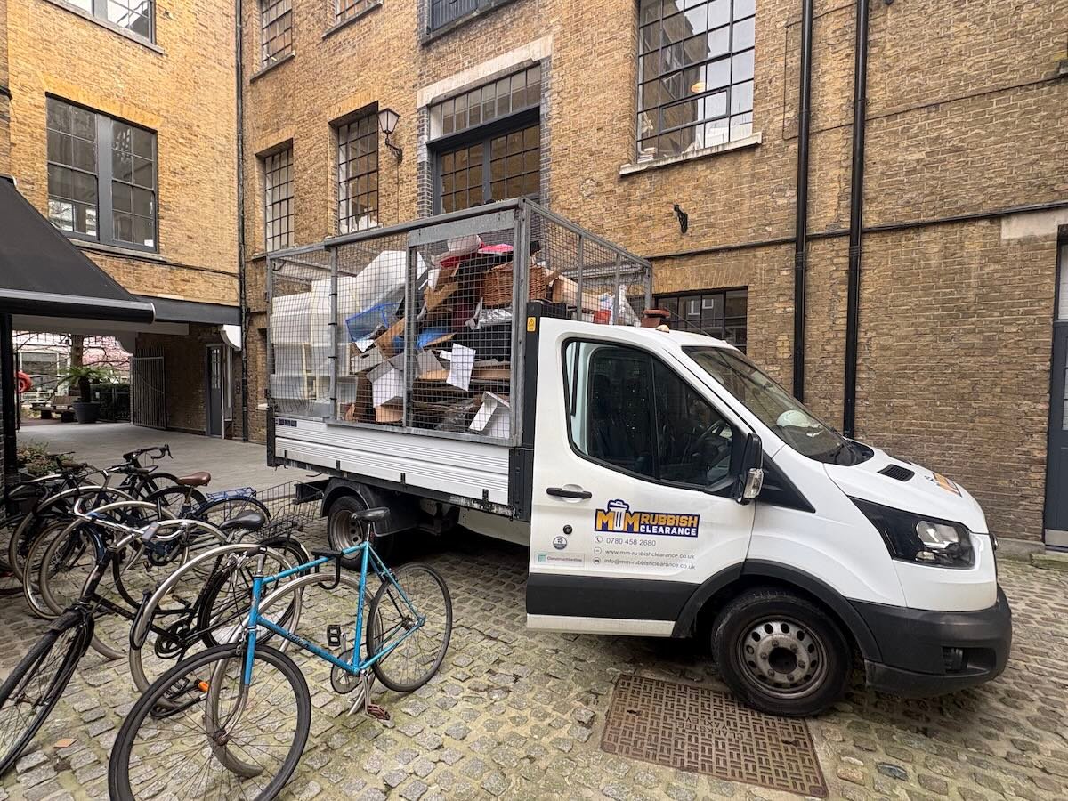 Office clearance waste loaded onto MM Rubbish Clearance van — North London