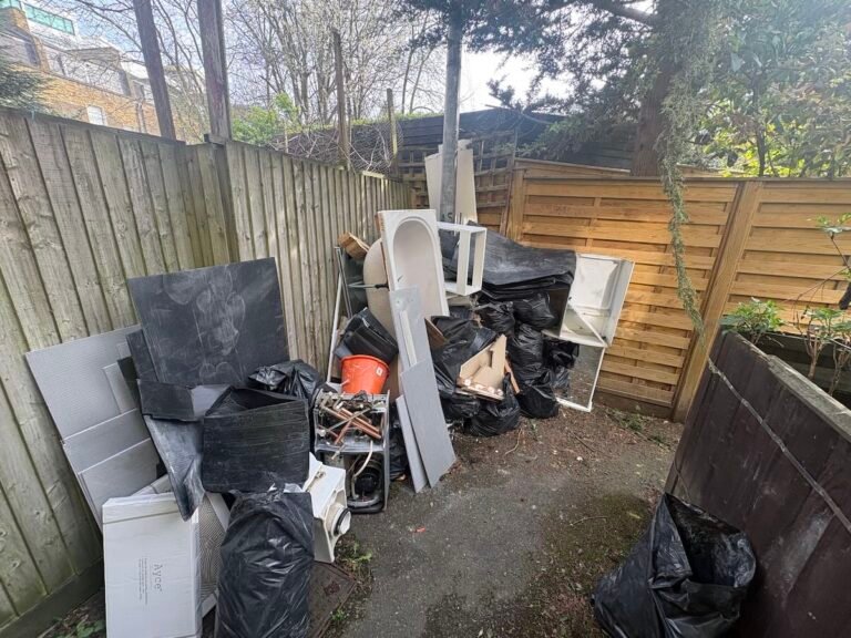 Mixed household rubbish awaiting collection at a property in Camden Town NW1
