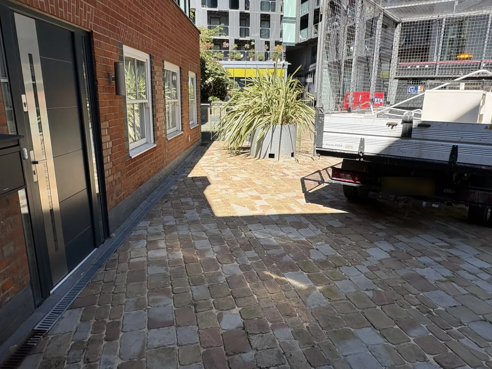 Collection area after rubbish clearance at Brewery Square, Clerkenwell EC1V.